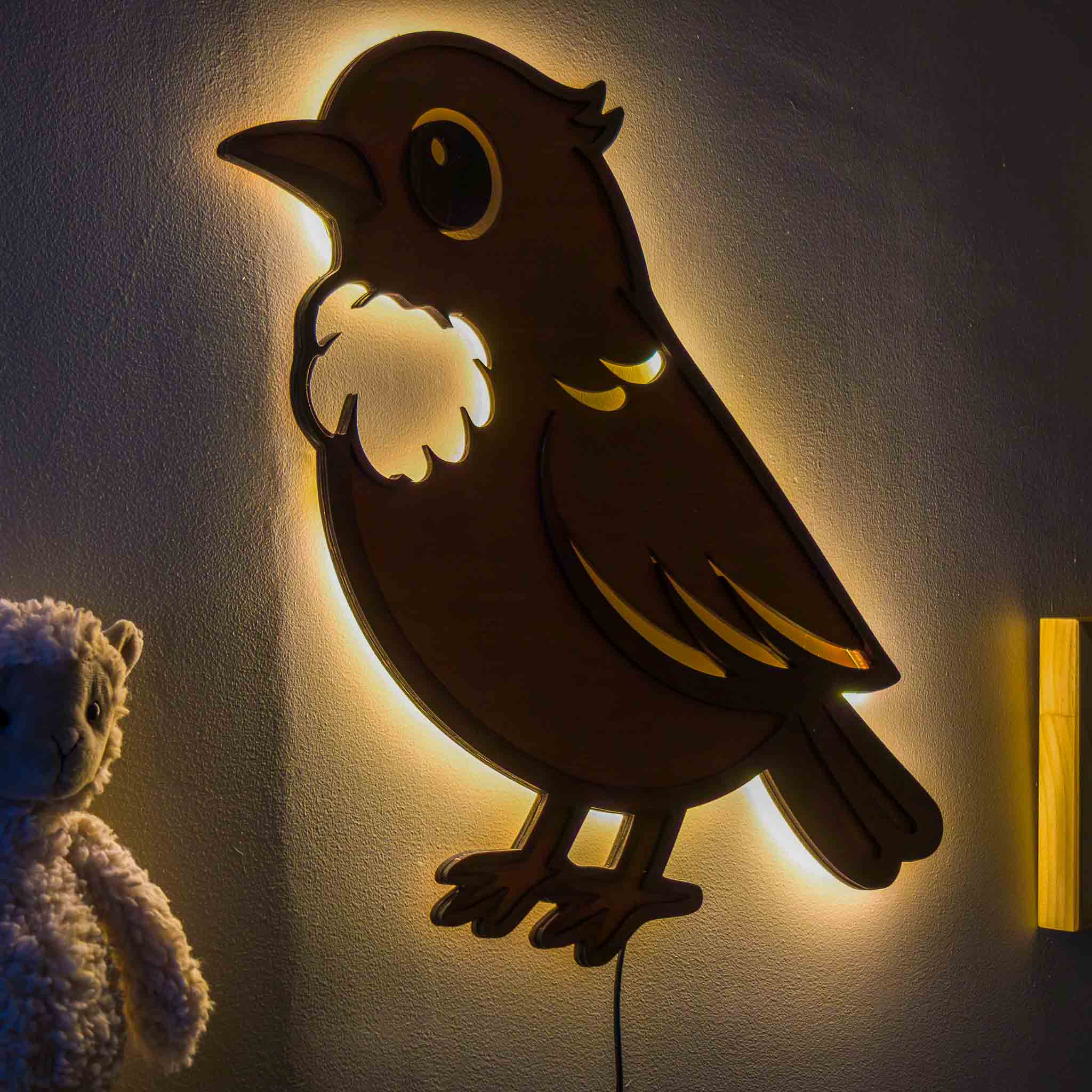 NZ Tui Backlit Night Light (USB) | Nursery Wall Light | Handmade NZ Timber | furnACE