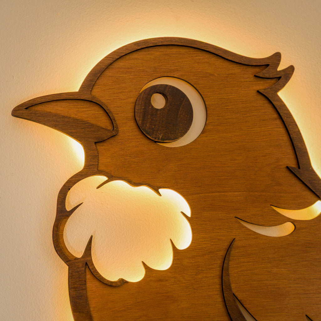 NZ Tui Backlit Night Light (USB) | Nursery Wall Light | Handmade NZ Timber | furnACE