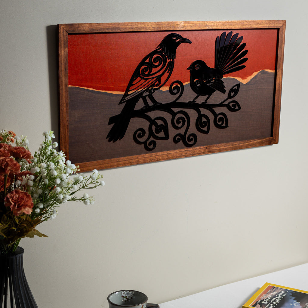 Tui & Fantail - Twilight Series (Large landscape 33×65cm)