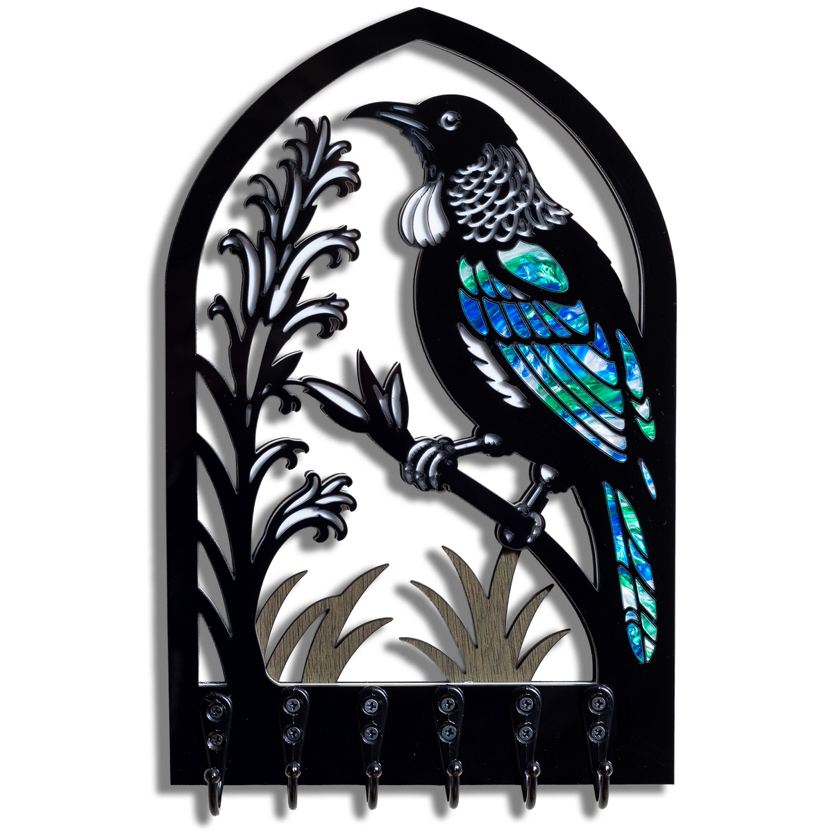 Tūī in Pāua Key Holder