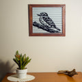 Kōtare Kingfisher Outdoor Wall Art – Corrugated Metal & Black Acrylic – Kwila Frame
