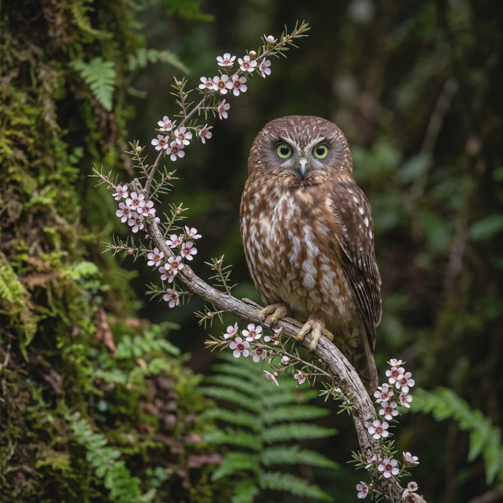 Morepork / Ruru – A3 Signature Wall Art (Oak or Walnut)