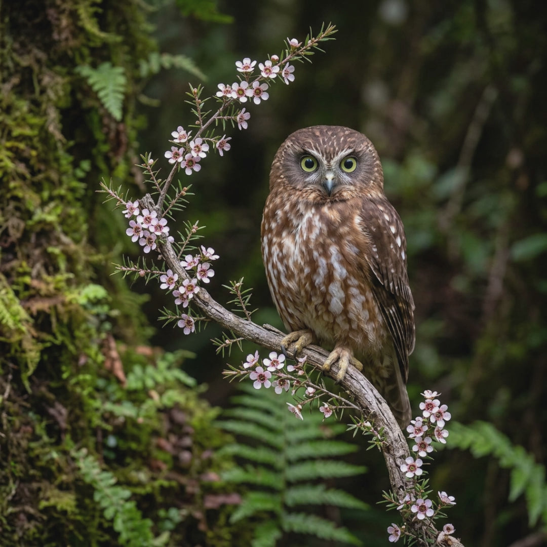 Morepork / Ruru – A3 Signature Wall Art (Oak or Walnut)