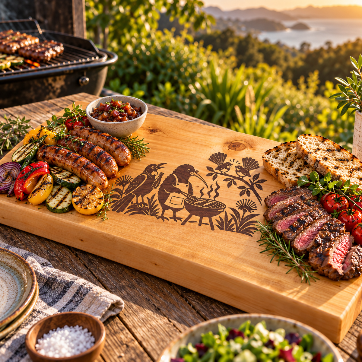 The Kiwi Sausage Sizzle | Macrocarpa Serving Board with Walnut Inlay
