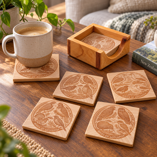 Birds of Aotearoa Timber Coaster Set
